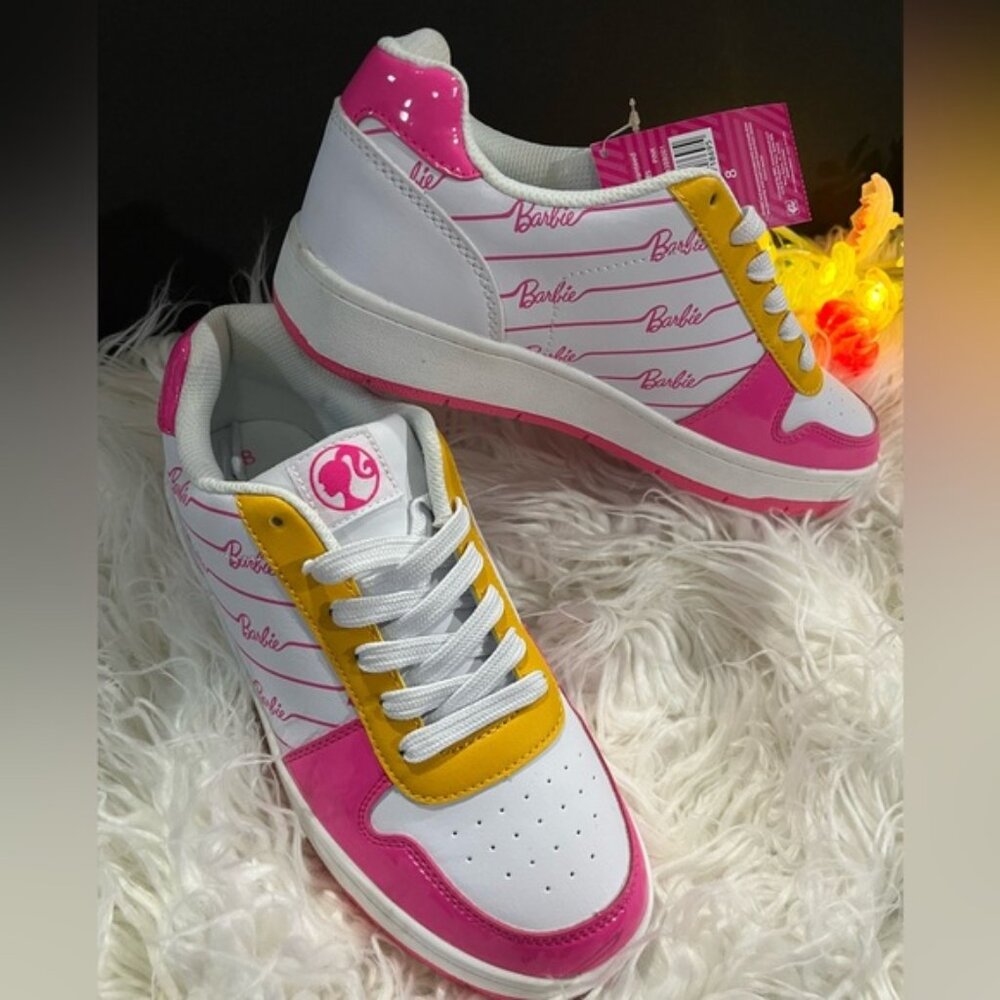 Women's Barbie by Mattel Pink Casual Court Sneaker, Whole Sizes 8 Regular Width